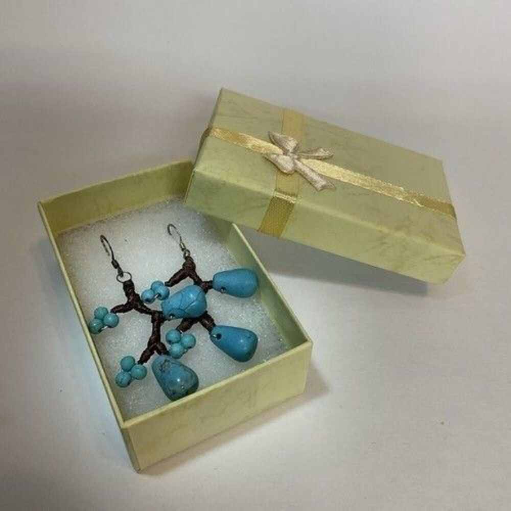 NWT  Pannee Turquoise Branch Dangle Earrings Artisan Southwest Boho‎